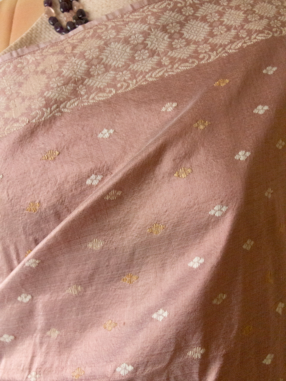 Soft Dusty Pink Natural Dyed Mulberry Silk Saree from Assam