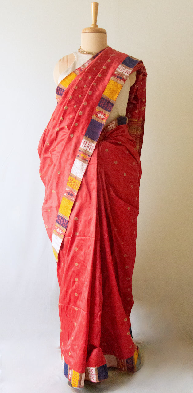 Red Natural Dyed Mulberry Silk Saree from Assam