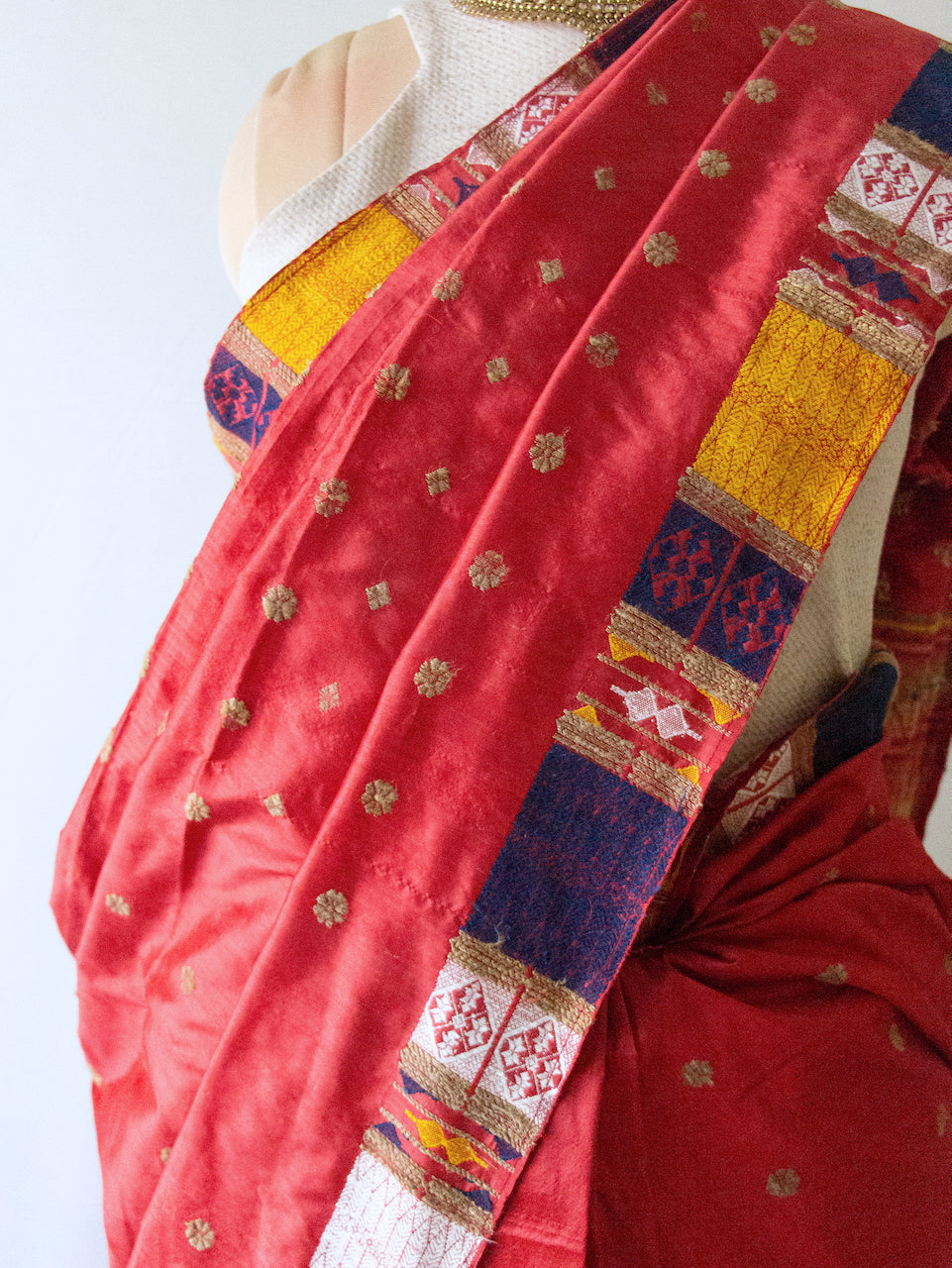 Red Natural Dyed Mulberry Silk Saree from Assam