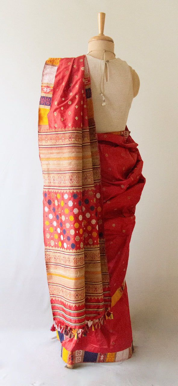 Red Natural Dyed Mulberry Silk Saree from Assam