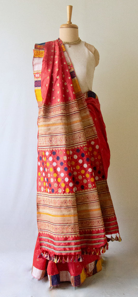 Red Natural Dyed Mulberry Silk Saree from Assam