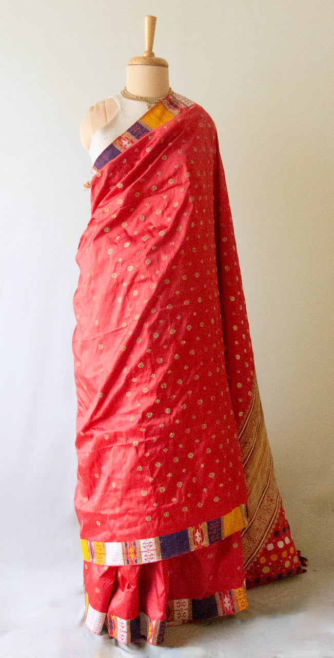 Red Natural Dyed Mulberry Silk Saree from Assam