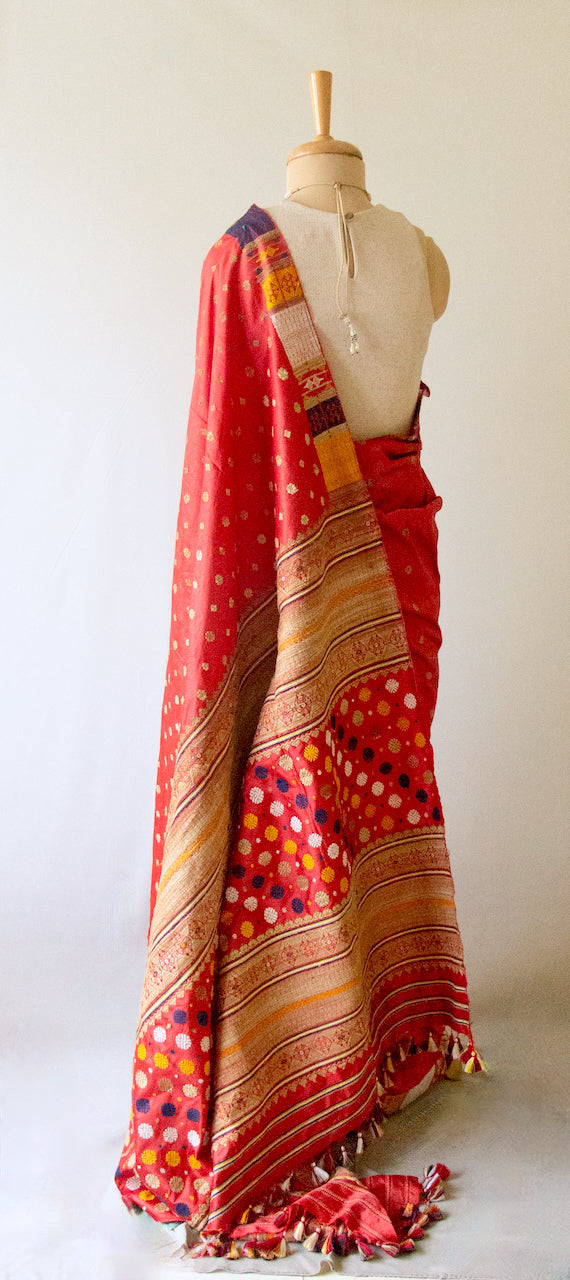 Red Natural Dyed Mulberry Silk Saree from Assam