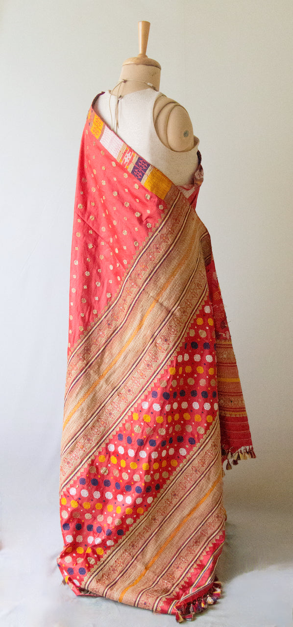 Red Natural Dyed Mulberry Silk Saree from Assam