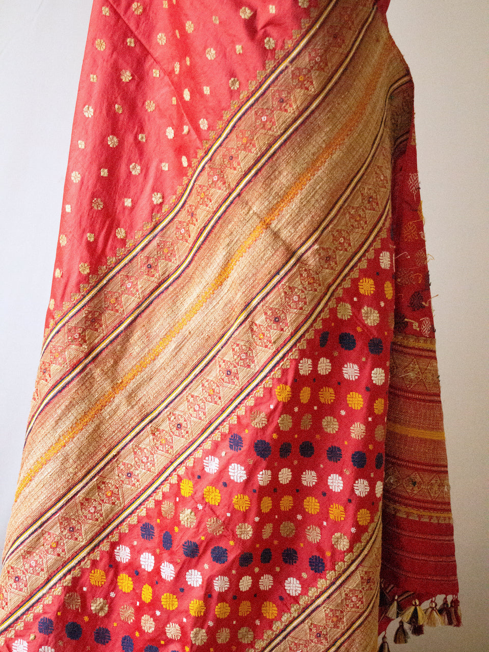 Red Natural Dyed Mulberry Silk Saree from Assam