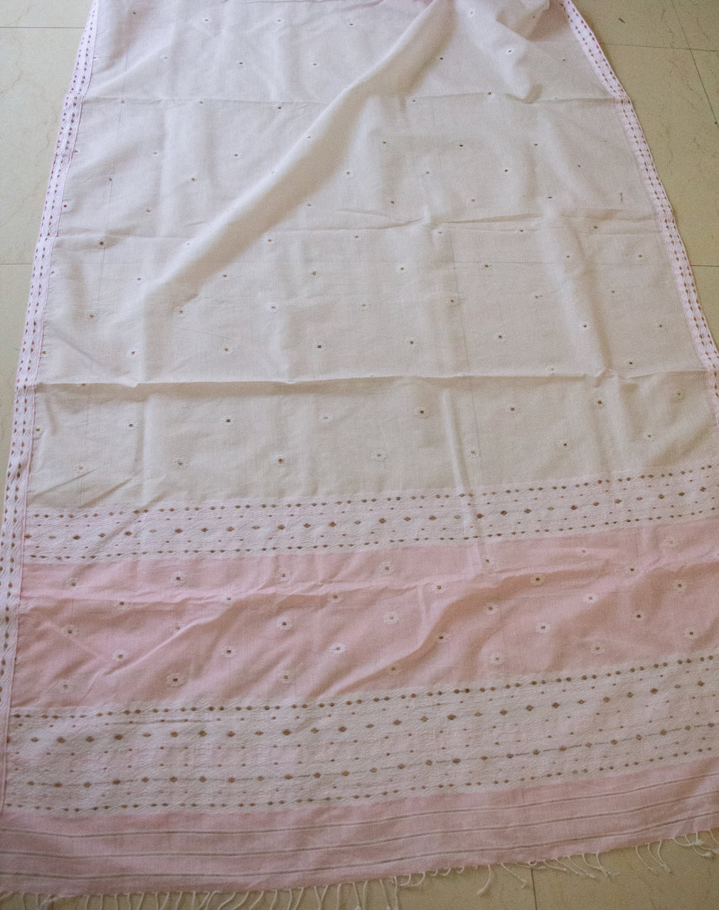 Light Pink Handloom Cotton Silk Saree from Assam