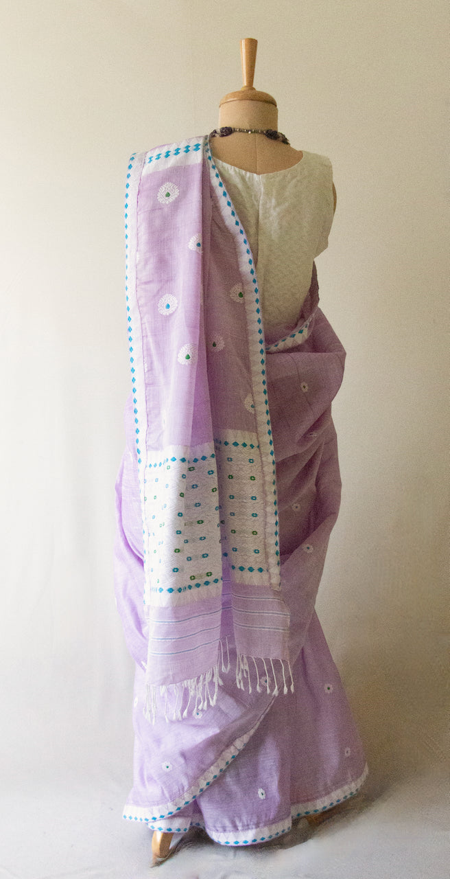 Soft Purple Handloom Cotton Silk Saree from Assam