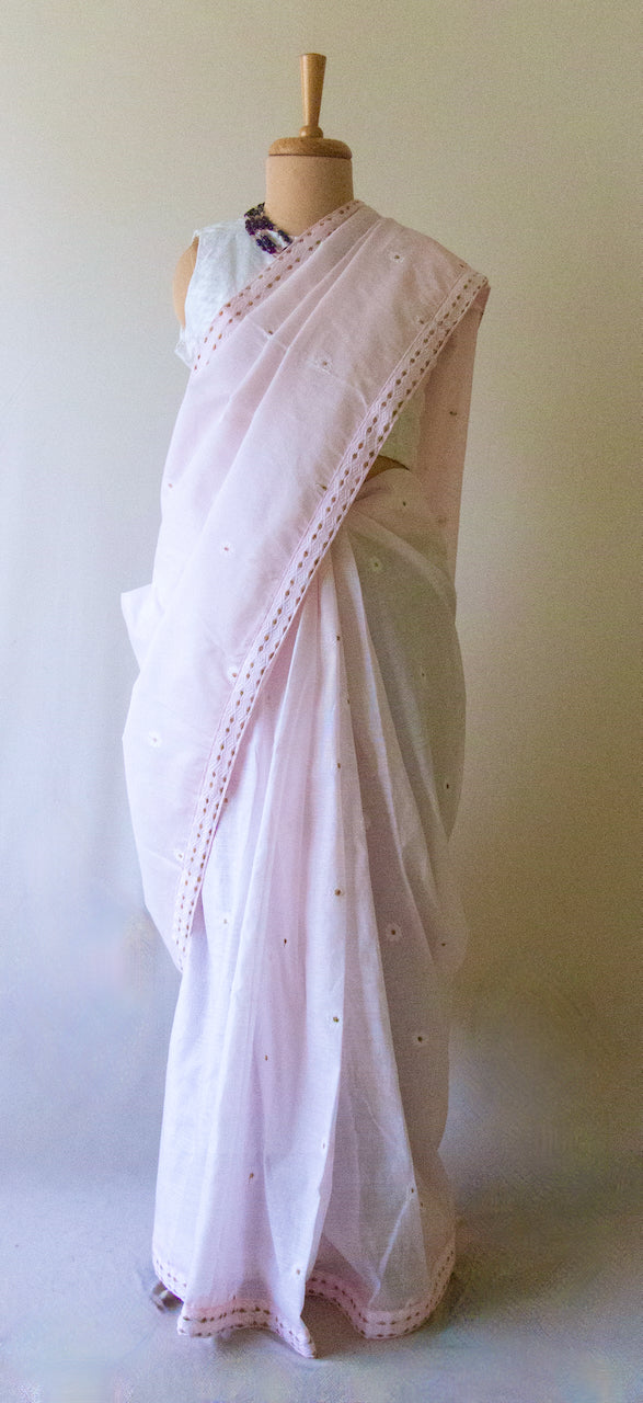 Soft Pink  Handloom Cotton Silk Saree from Assam