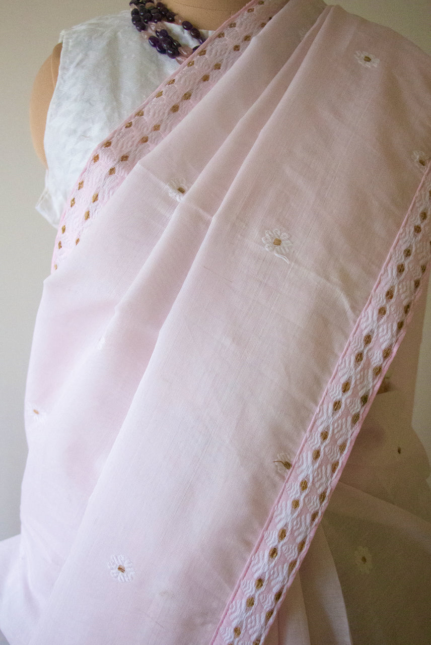 Light Pink Handloom Cotton Silk Saree from Assam