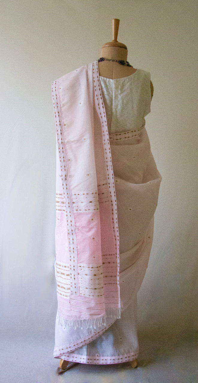 Soft Pink  Handloom Cotton Silk Saree from Assam