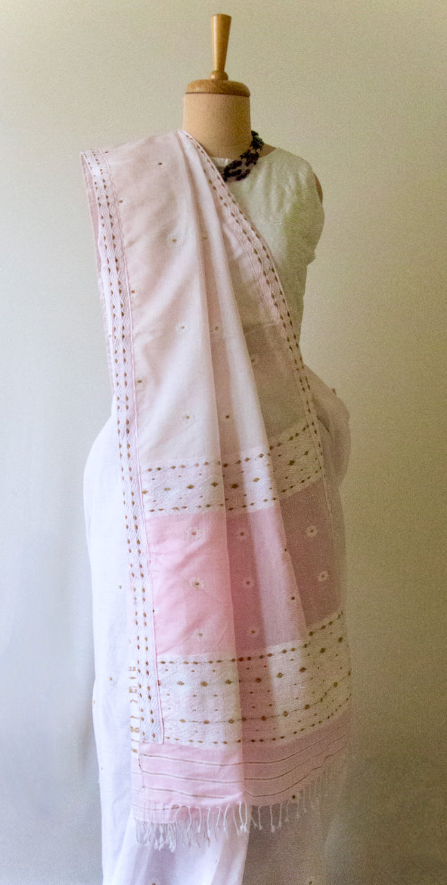 Light Pink Handloom Cotton Silk Saree from Assam