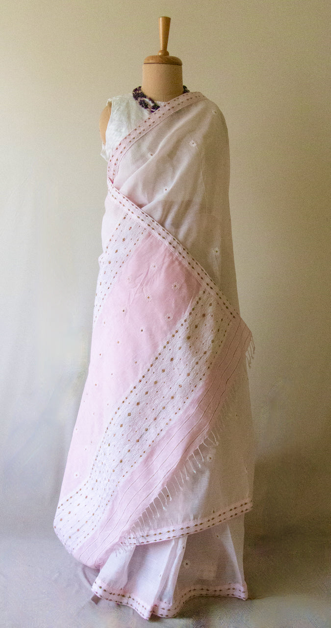 Light Pink Handloom Cotton Silk Saree from Assam