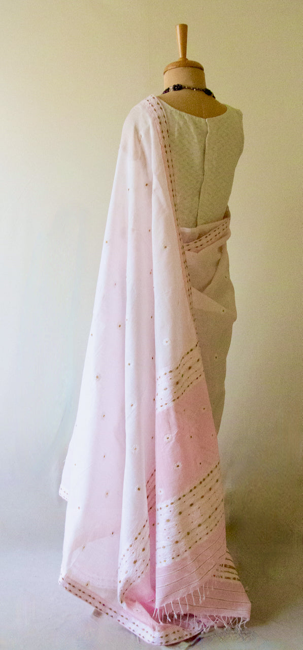 Light Pink Handloom Cotton Silk Saree from Assam