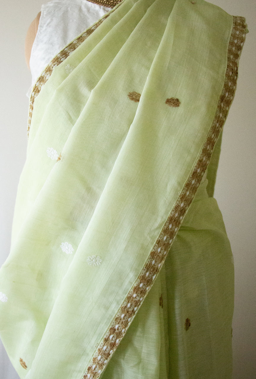 Light Green  Handloom Cotton Silk Saree from Assam