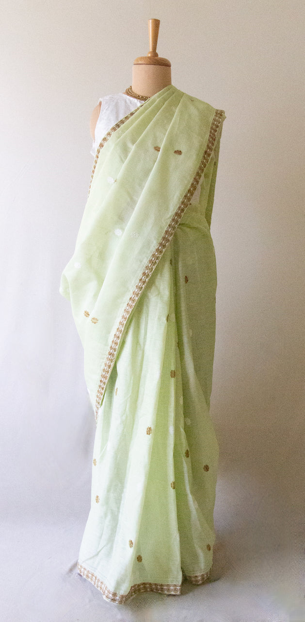 Light Green  Handloom Cotton Silk Saree from Assam