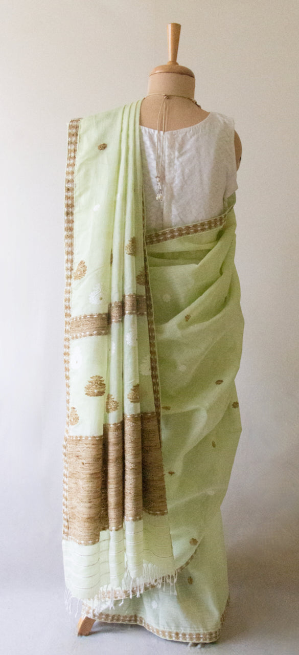 Light Green  Handloom Cotton Silk Saree from Assam