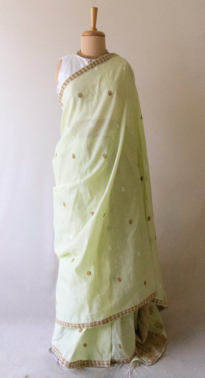 Light Green  Handloom Cotton Silk Saree from Assam