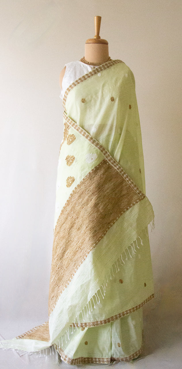 Light Green  Handloom Cotton Silk Saree from Assam