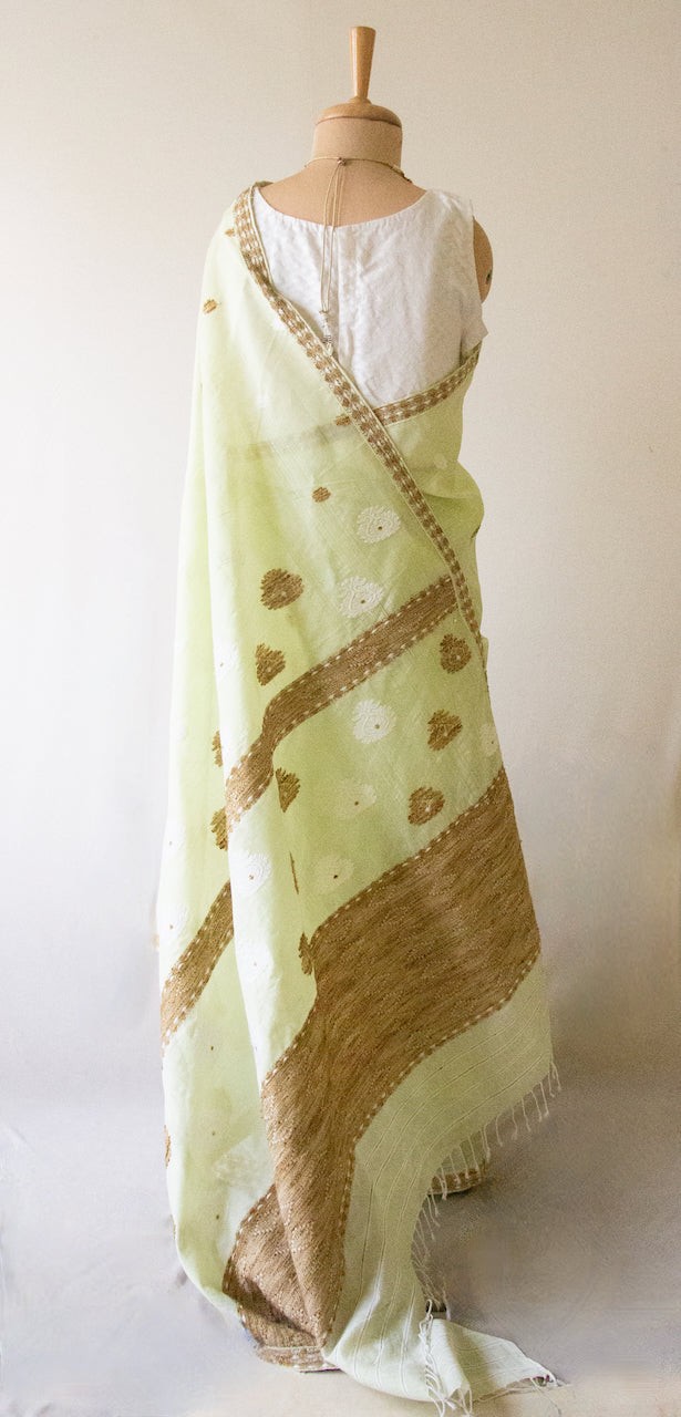 Light Green  Handloom Cotton Silk Saree from Assam