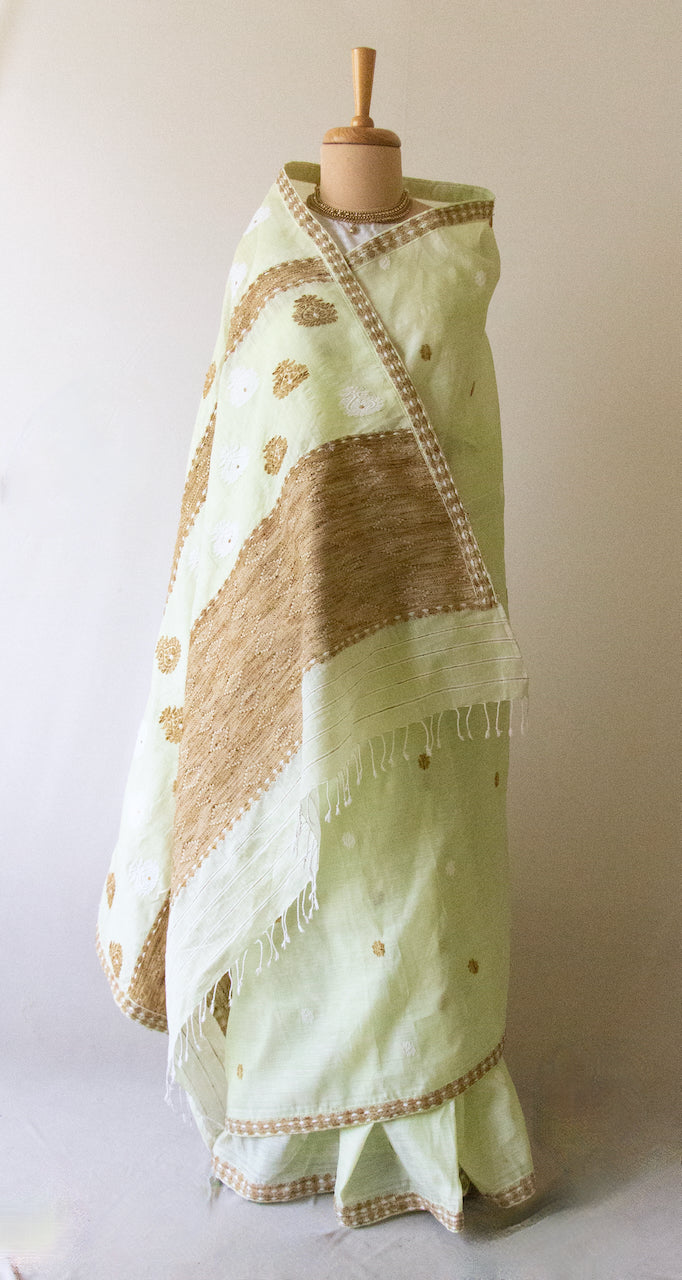 Light Green  Handloom Cotton Silk Saree from Assam