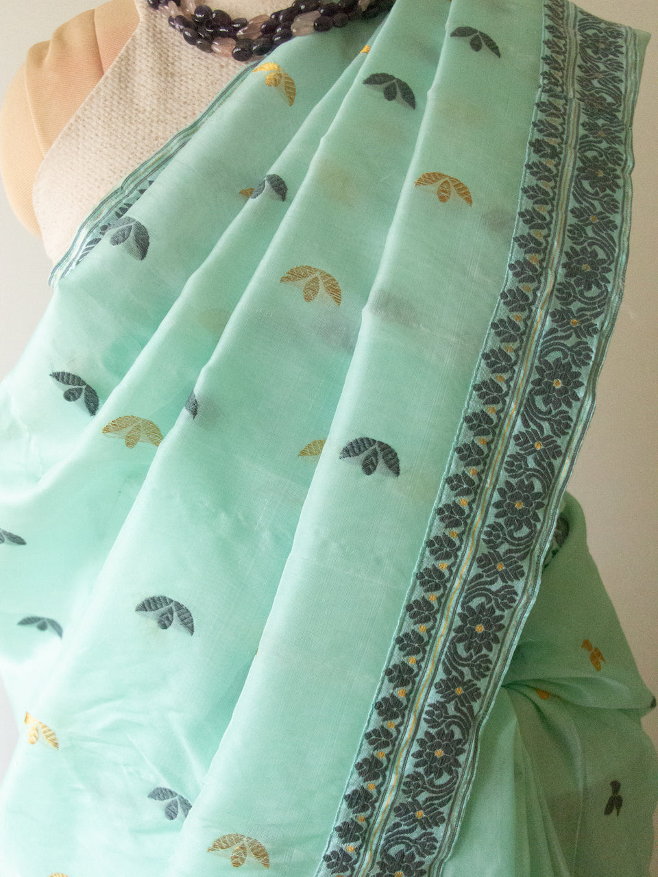 Sea Green Handloom Silk Organza Saree from Assam