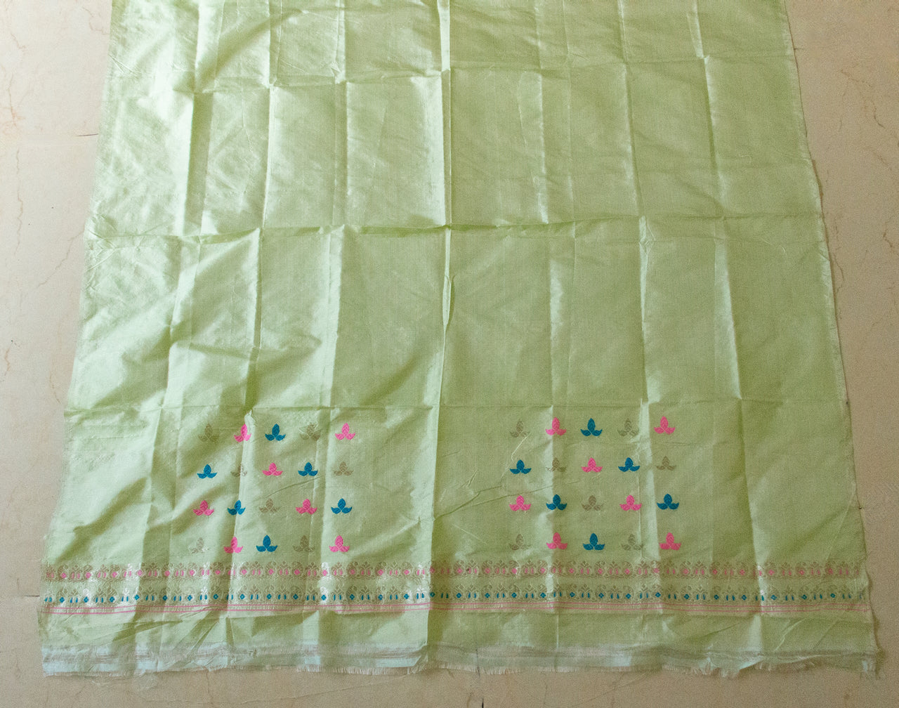 Pista Green Traditional Mekhela Sador Set from Assam