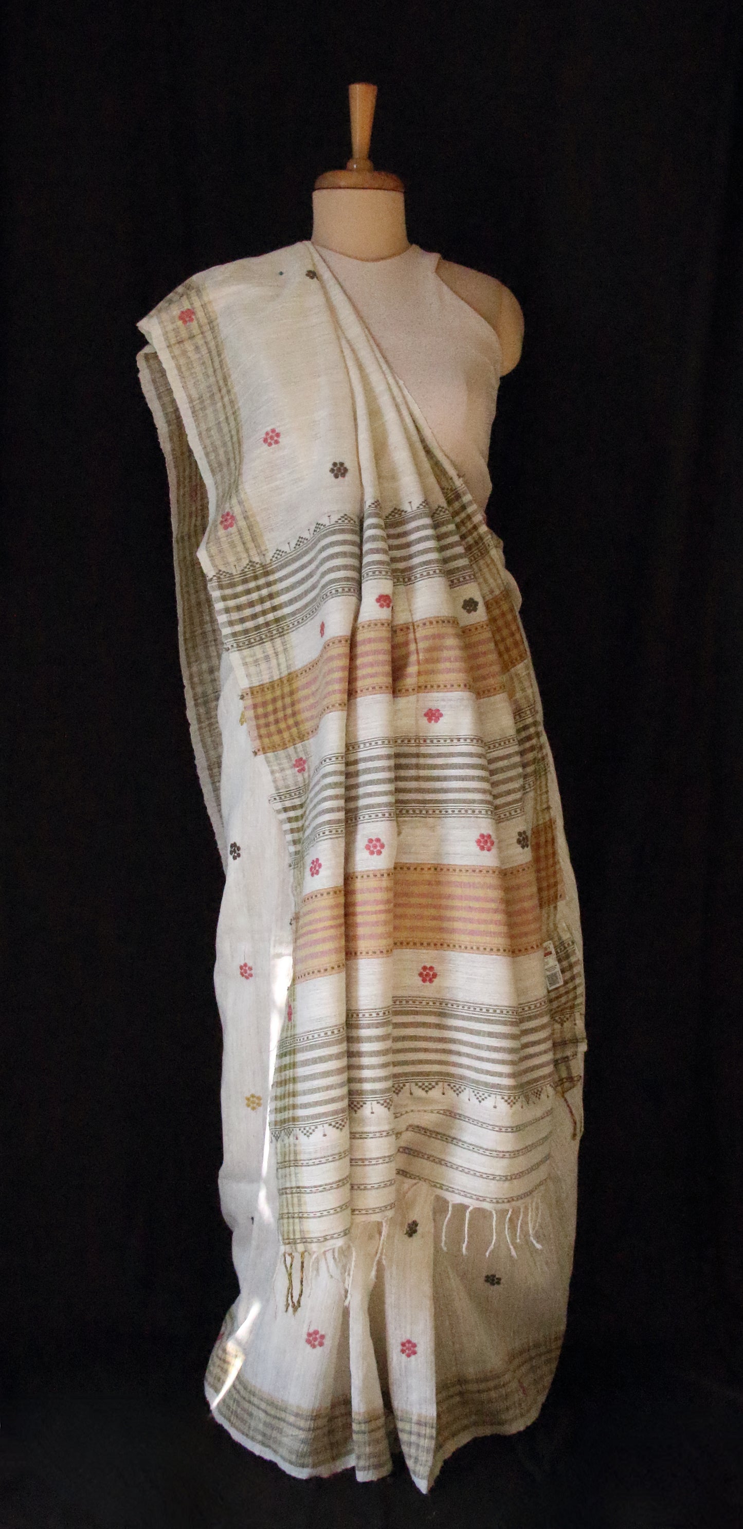 Handwoven natural off white Eri Silk Saree from Assam