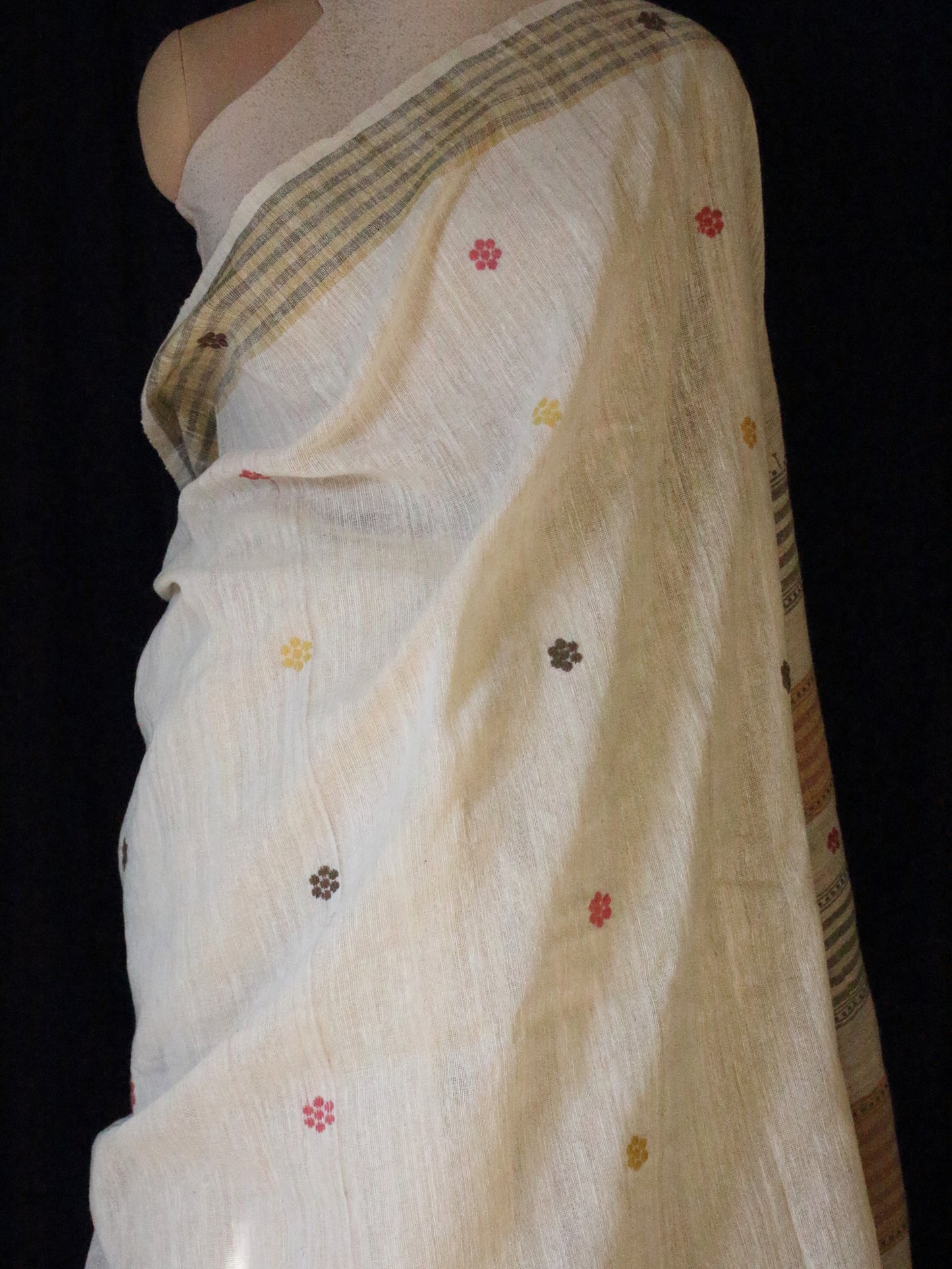 Handwoven natural off white Eri Silk Saree from Assam