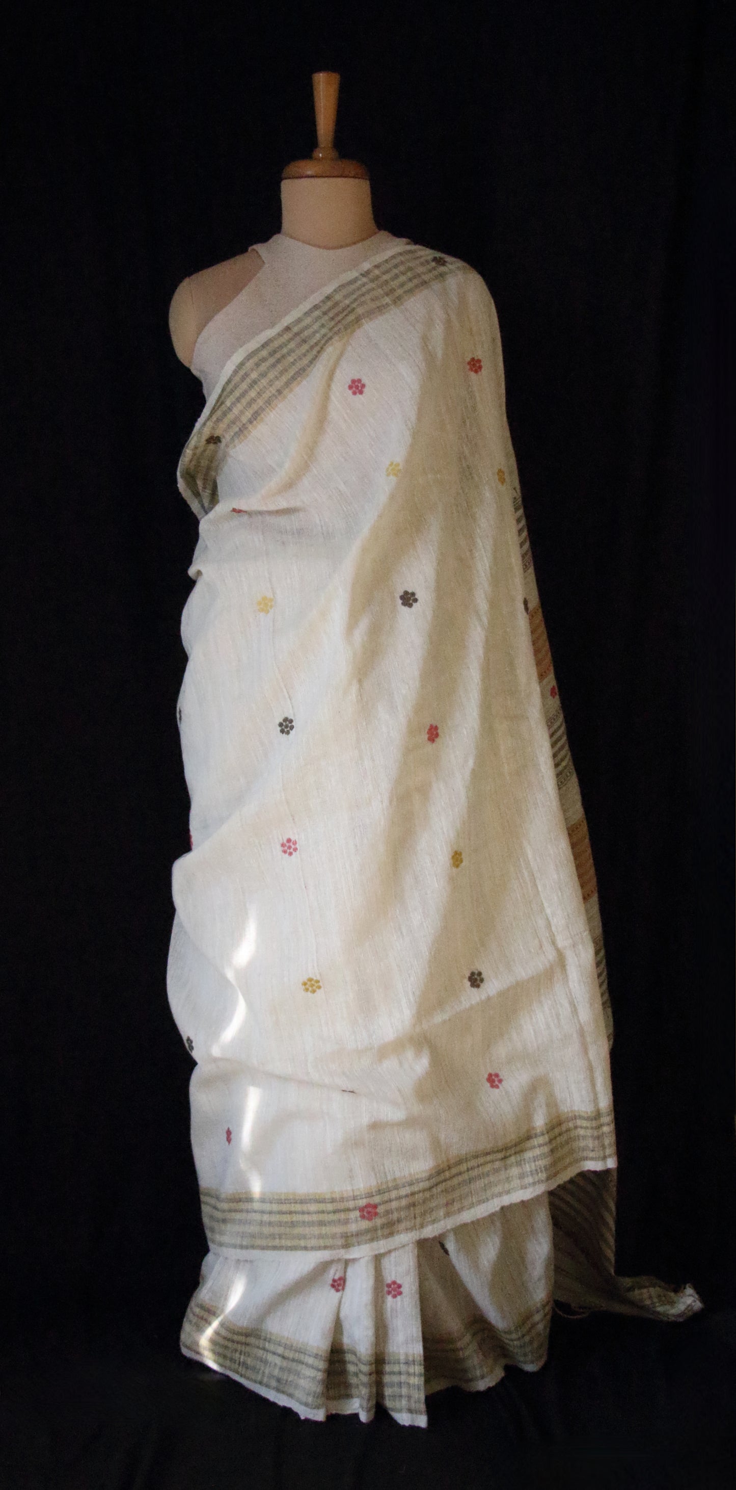 Handwoven natural off white Eri Silk Saree from Assam