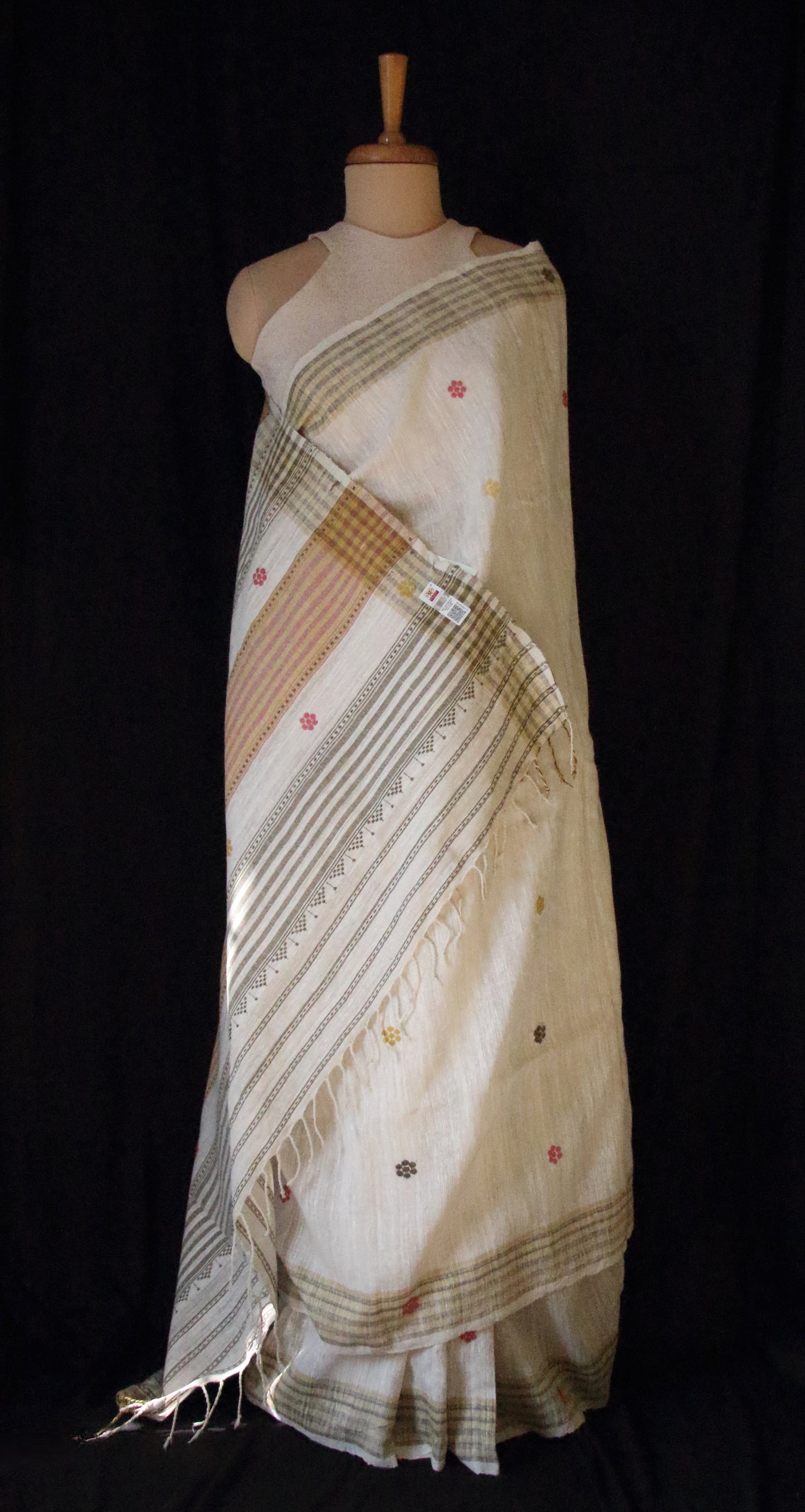 Handwoven natural off white Eri Silk Saree from Assam