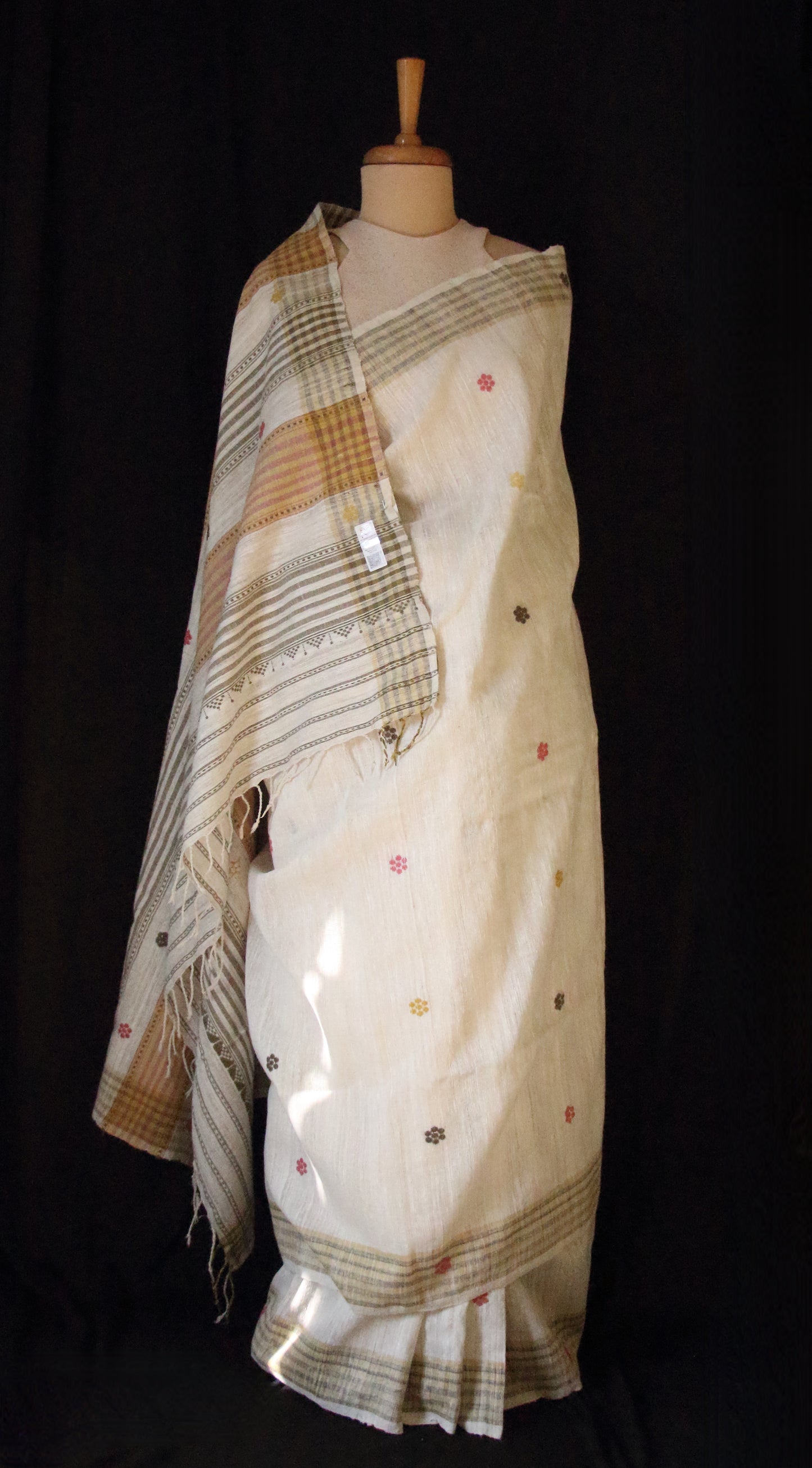 Handwoven natural off white Eri Silk Saree from Assam