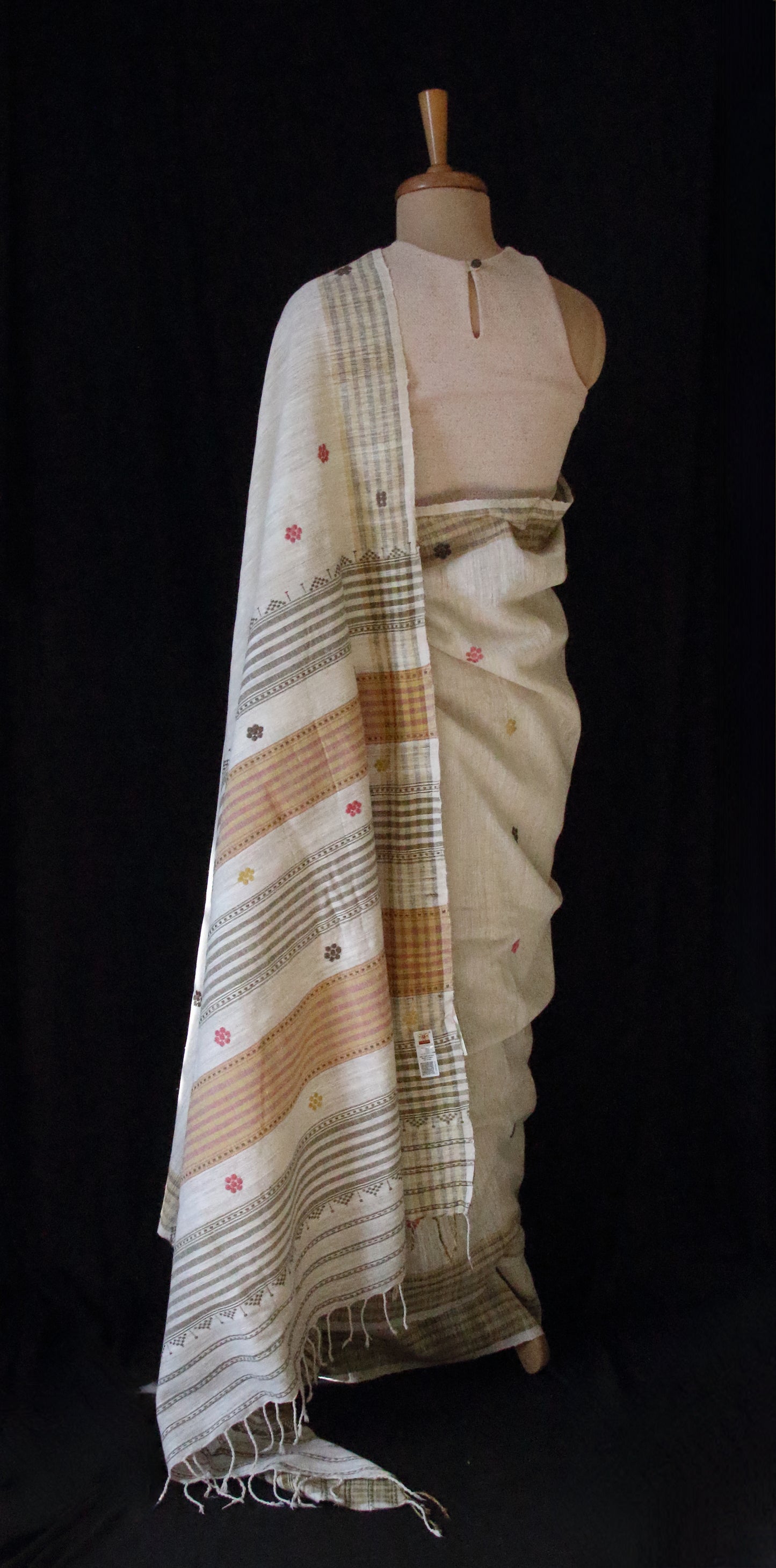 Handwoven natural off white Eri Silk Saree from Assam