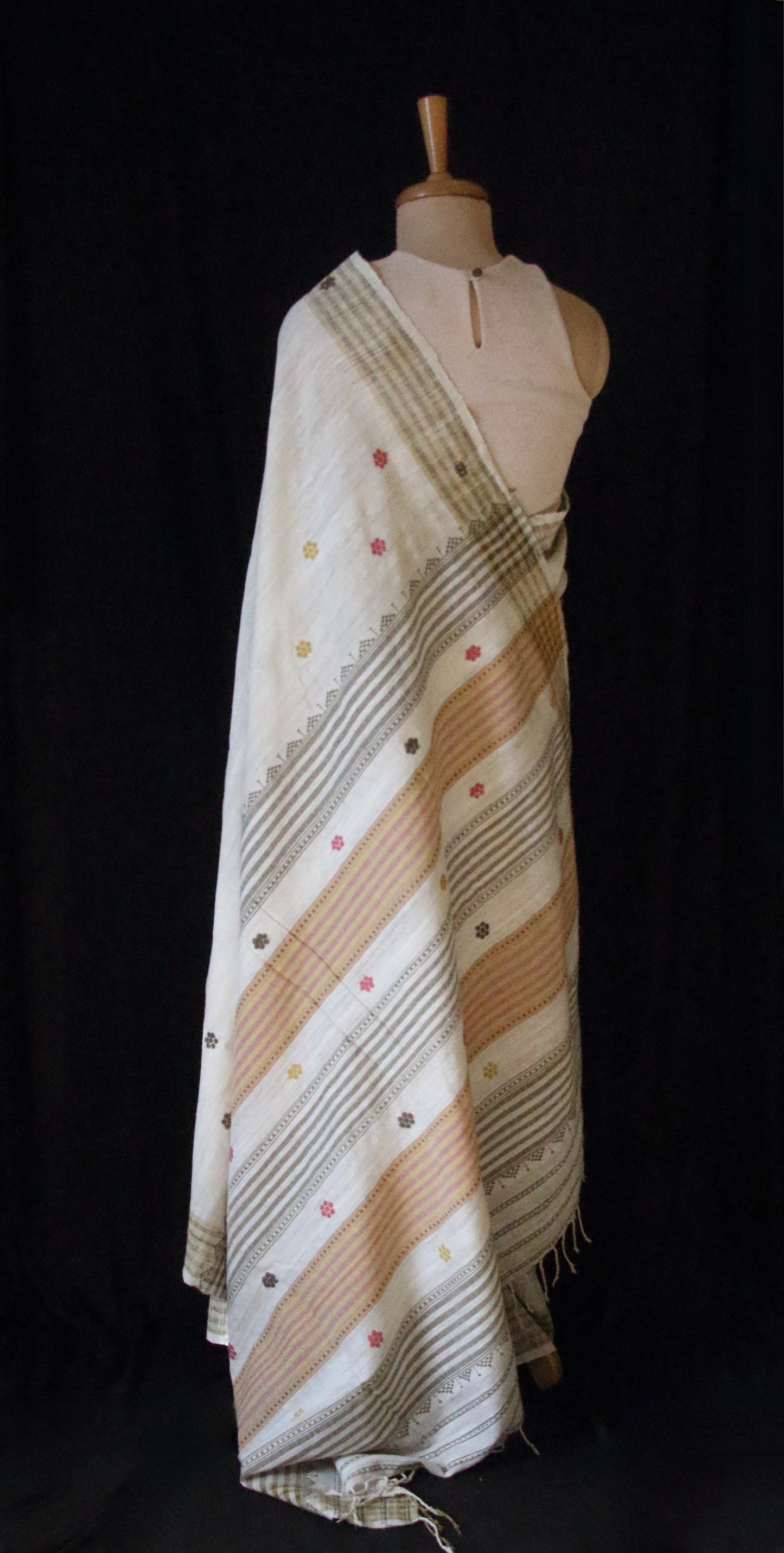 Handwoven natural off white Eri Silk Saree from Assam