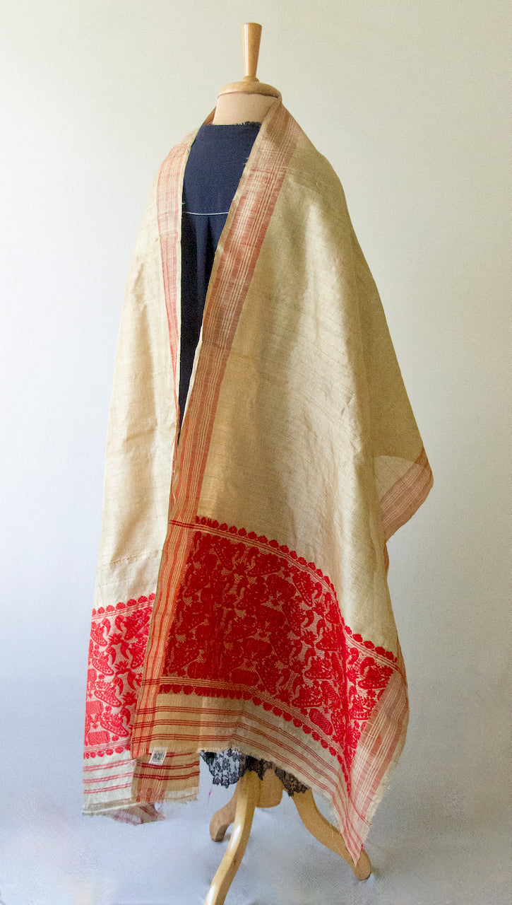 Handloom Traditional Muga Silk Shawl / Gamucha from Assam