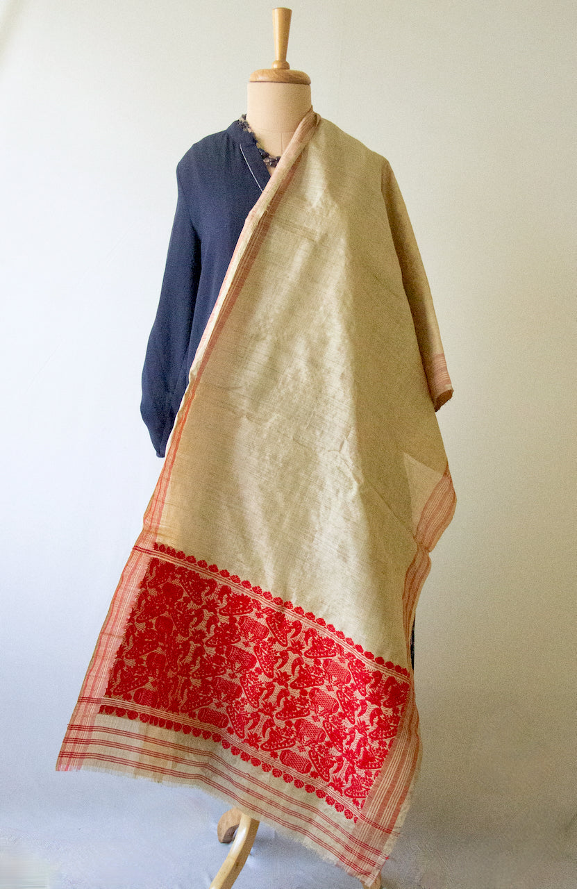 Handloom Traditional Muga Silk Shawl / Gamucha from Assam