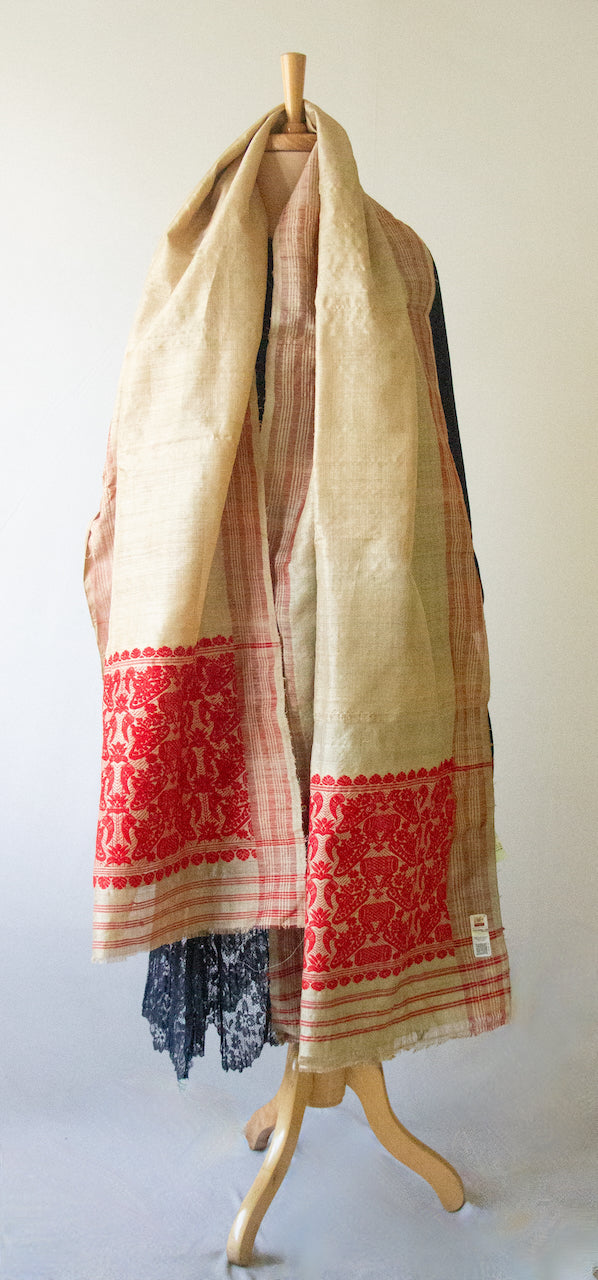 Handloom Traditional Muga Silk Shawl / Gamucha from Assam