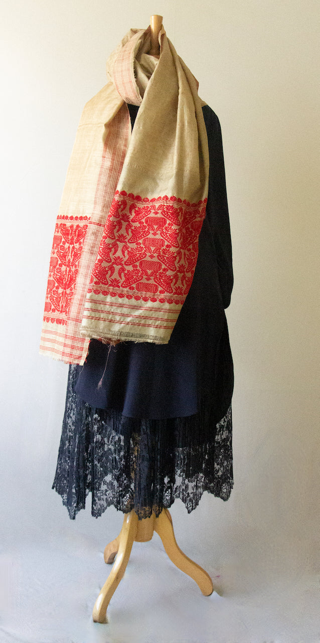 Handloom Traditional Muga Silk Shawl / Gamucha from Assam