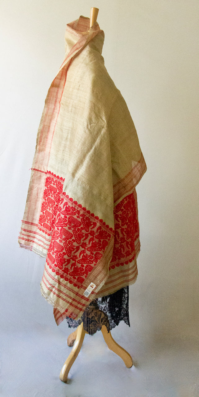 Handloom Traditional Muga Silk Shawl / Gamucha from Assam