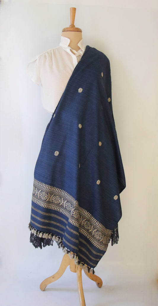 Indigo  Colour Handloom Eri Silk Shawl / Dupatta from Assam ,
