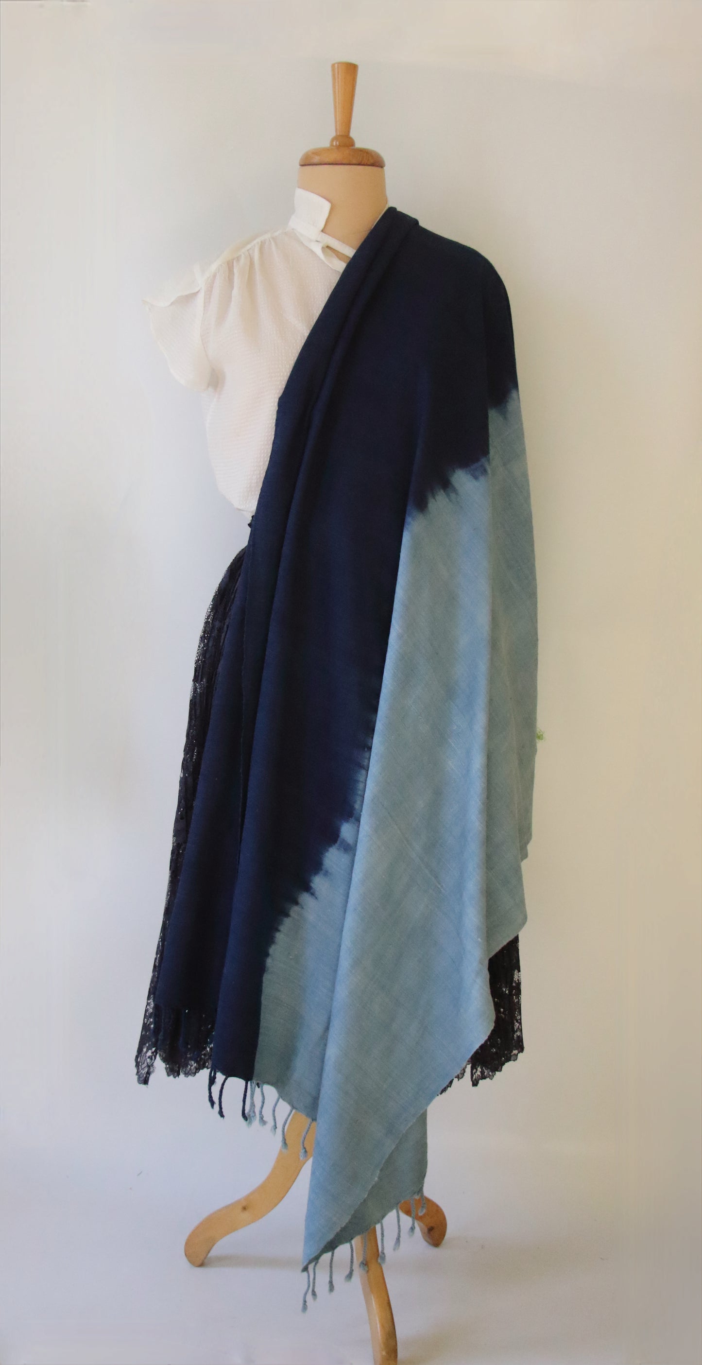 Indigo Tie & dye Handwoven Natural Dyed Eri Silk Throw / Shawl from Assam