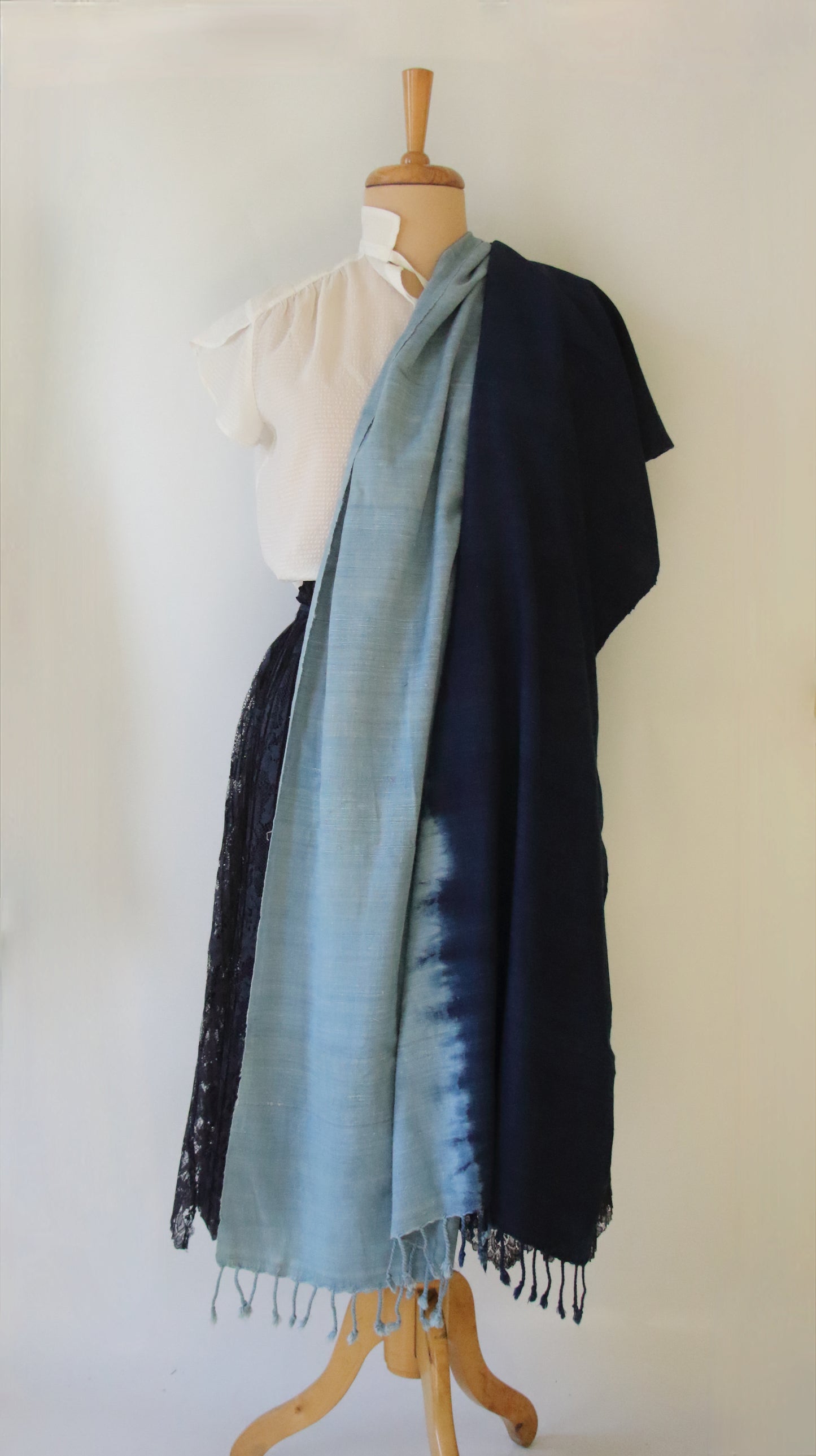 Indigo Tie & dye Handwoven Natural Dyed Eri Silk Throw / Shawl from Assam