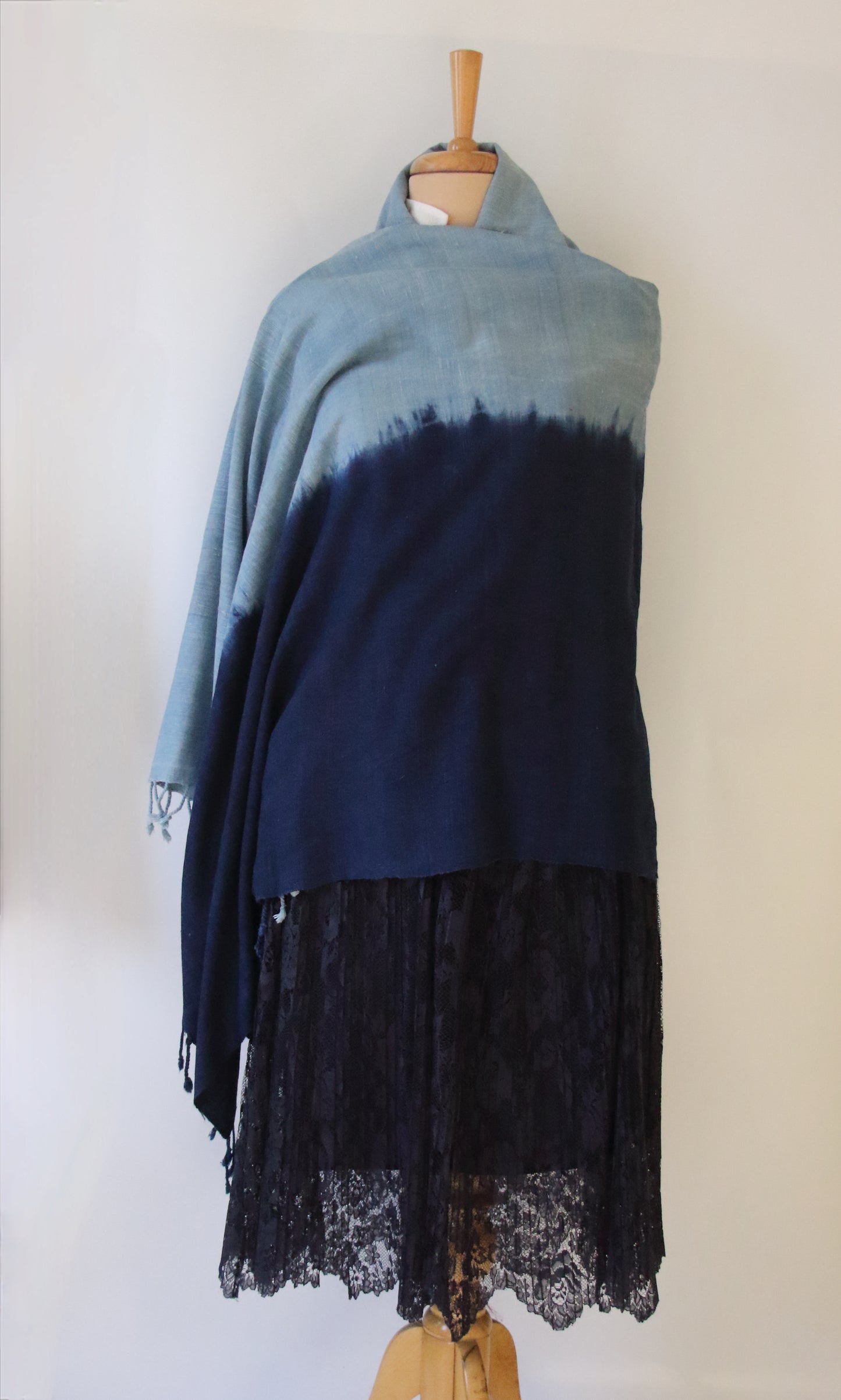 Indigo Tie & dye Handwoven Natural Dyed Eri Silk Throw / Shawl from Assam
