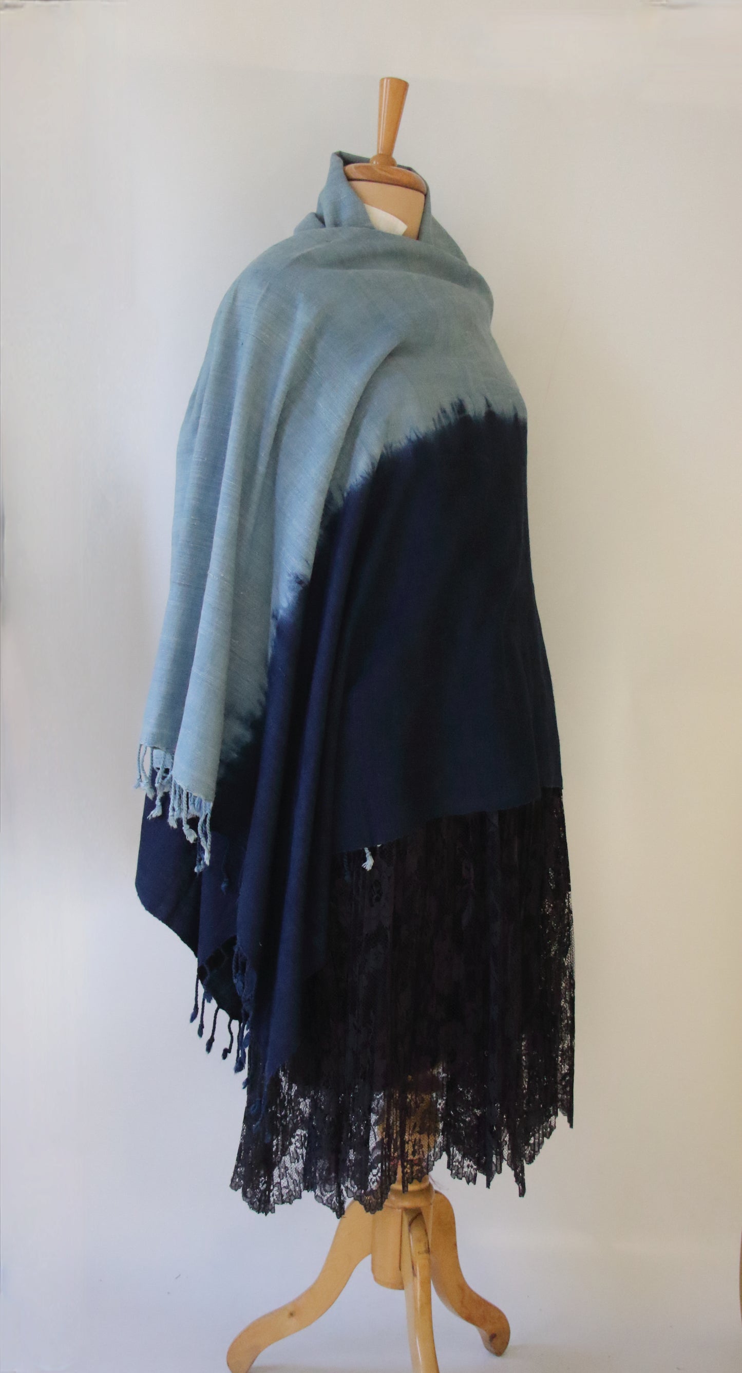 Indigo Tie & dye Handwoven Natural Dyed Eri Silk Throw / Shawl from Assam