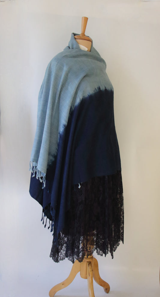 Indigo Tie & dye Handwoven Natural Dyed Eri Silk Throw / Shawl from Assam