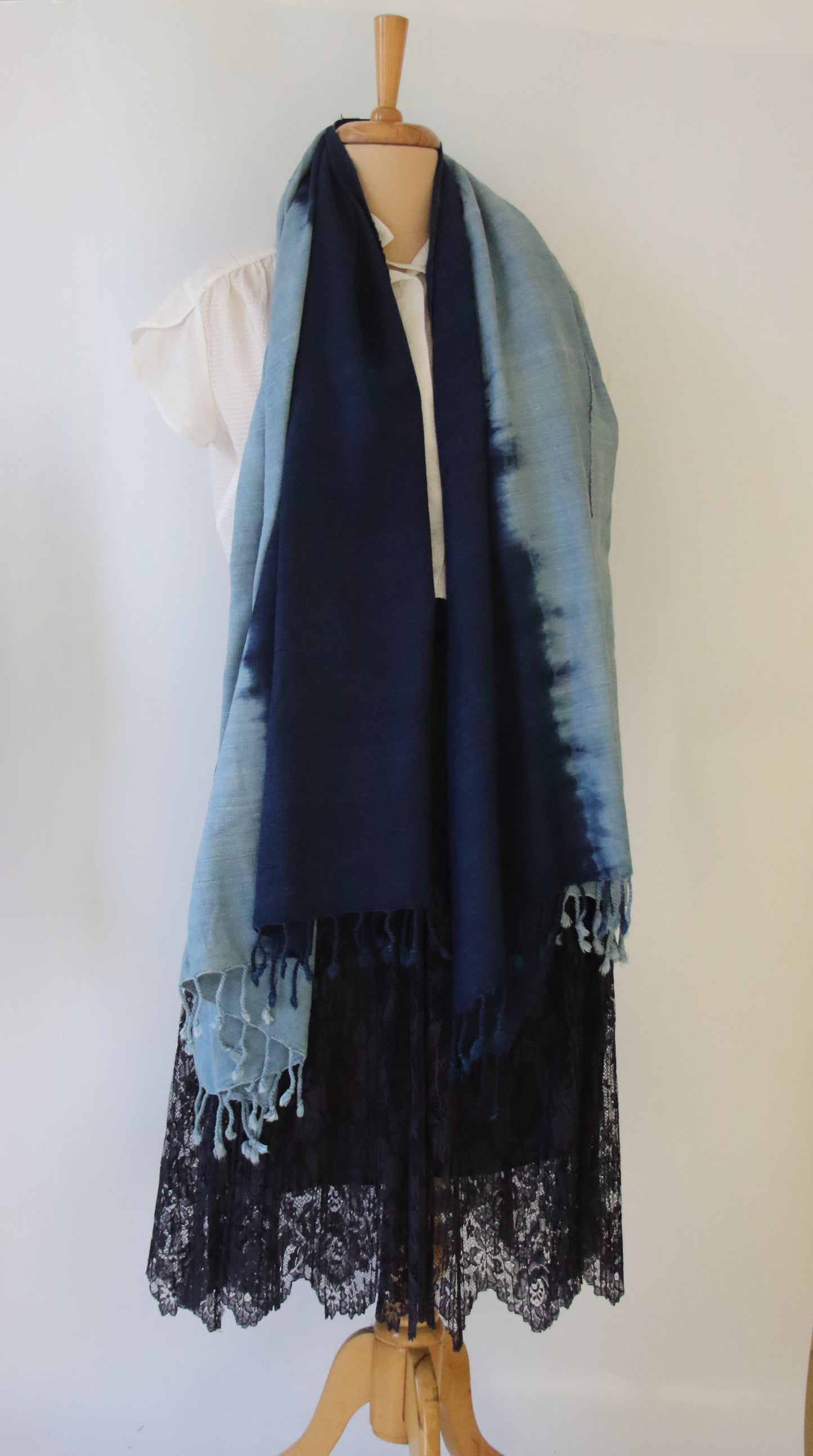 Indigo Tie & dye Handwoven Natural Dyed Eri Silk Throw / Shawl from Assam