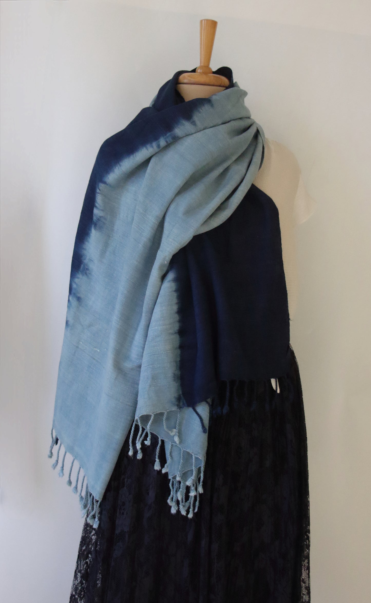 Indigo Tie & dye Handwoven Natural Dyed Eri Silk Throw / Shawl from Assam