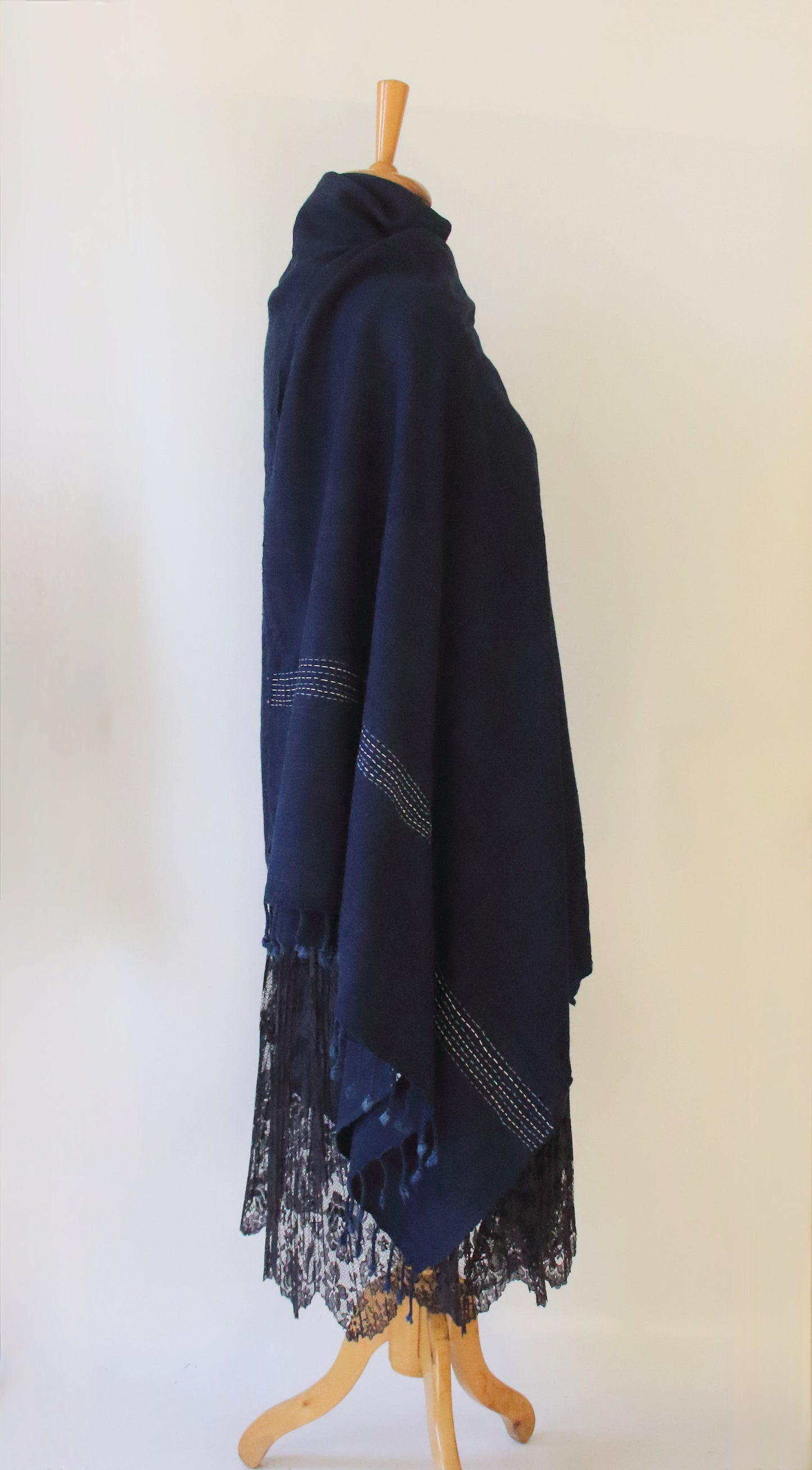 Natural Dyed Indigo Handloom  Eri Silk Throw / Shawl from Assam