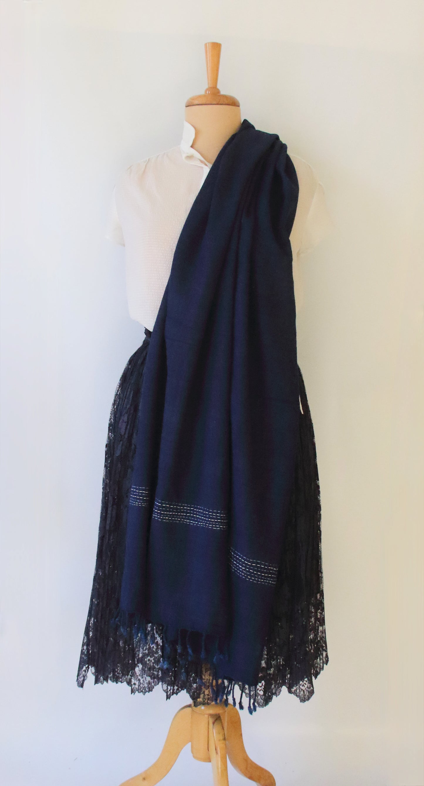Natural Dyed Indigo Handloom  Eri Silk Throw / Shawl from Assam