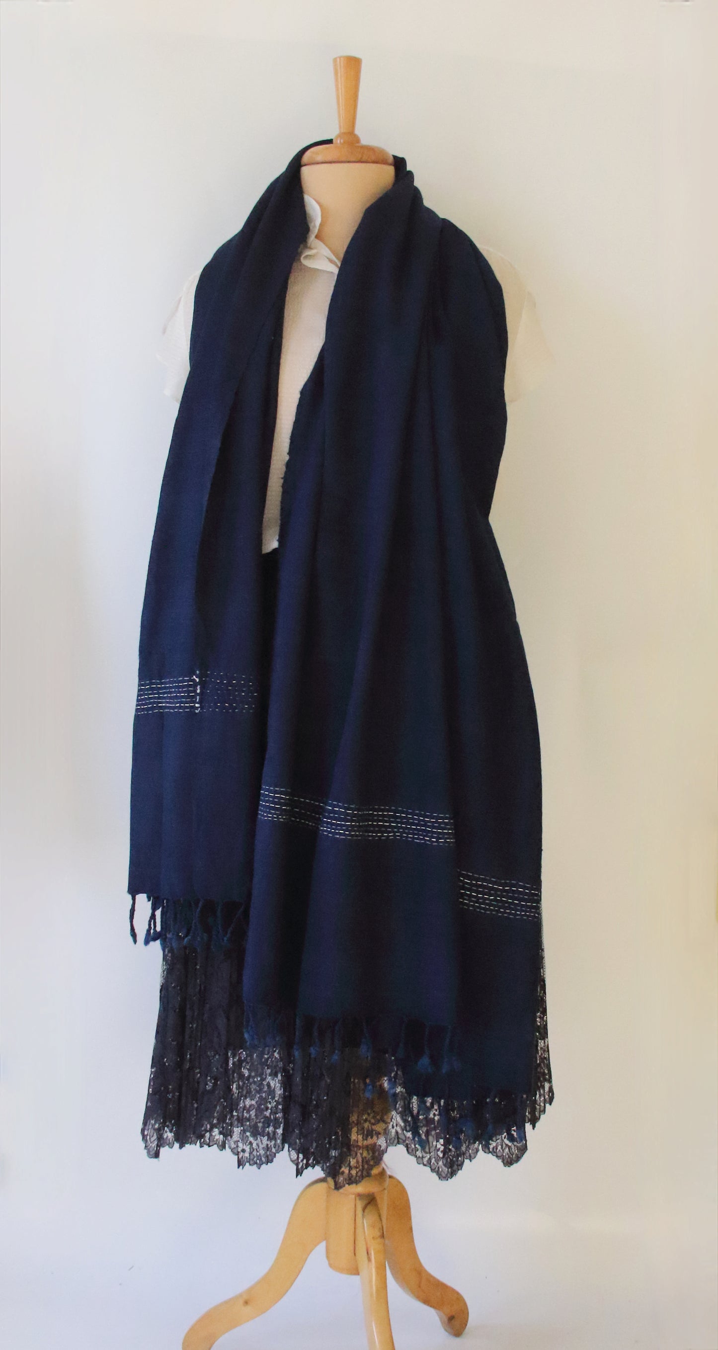 Natural Dyed Indigo Handloom  Eri Silk Throw / Shawl from Assam
