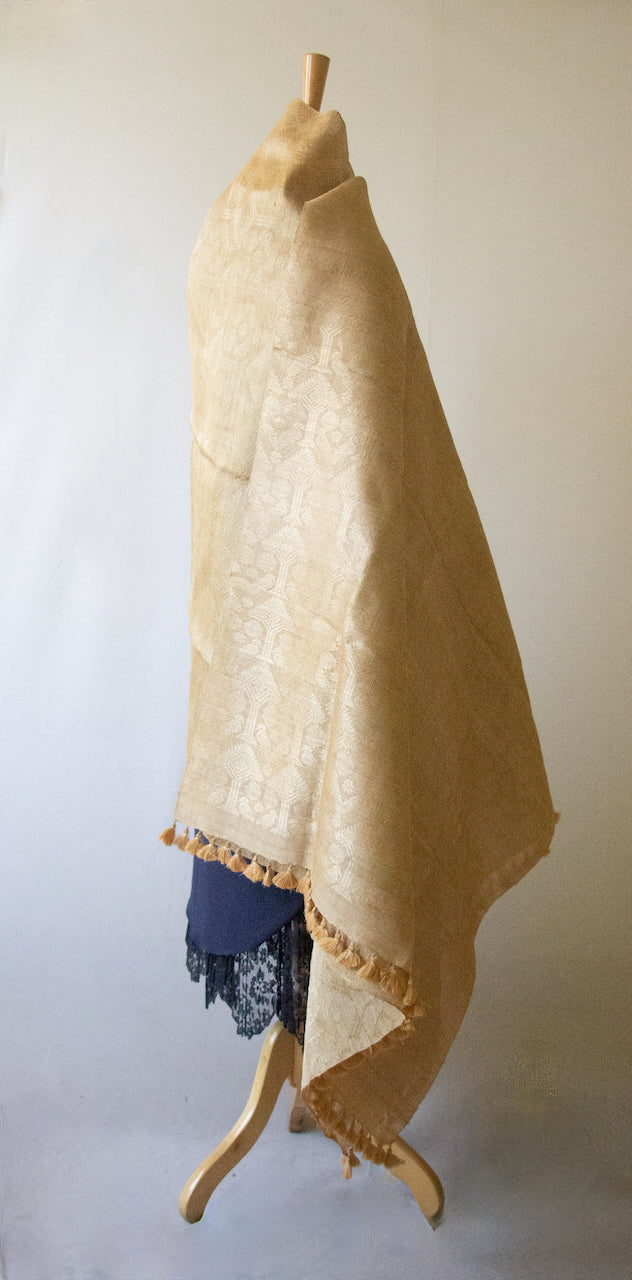 Hand woven authentic Muga Silk Dupatta / Wrap with all over Muga Silk Motifs  from Assam , India